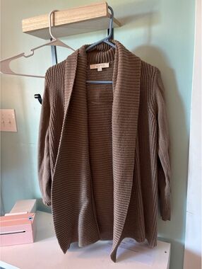 LOFT Cozy Textured Open Front Cardigan Sweater – Neutral Taupe